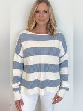 Blue and White Striped Boatneck Sweater